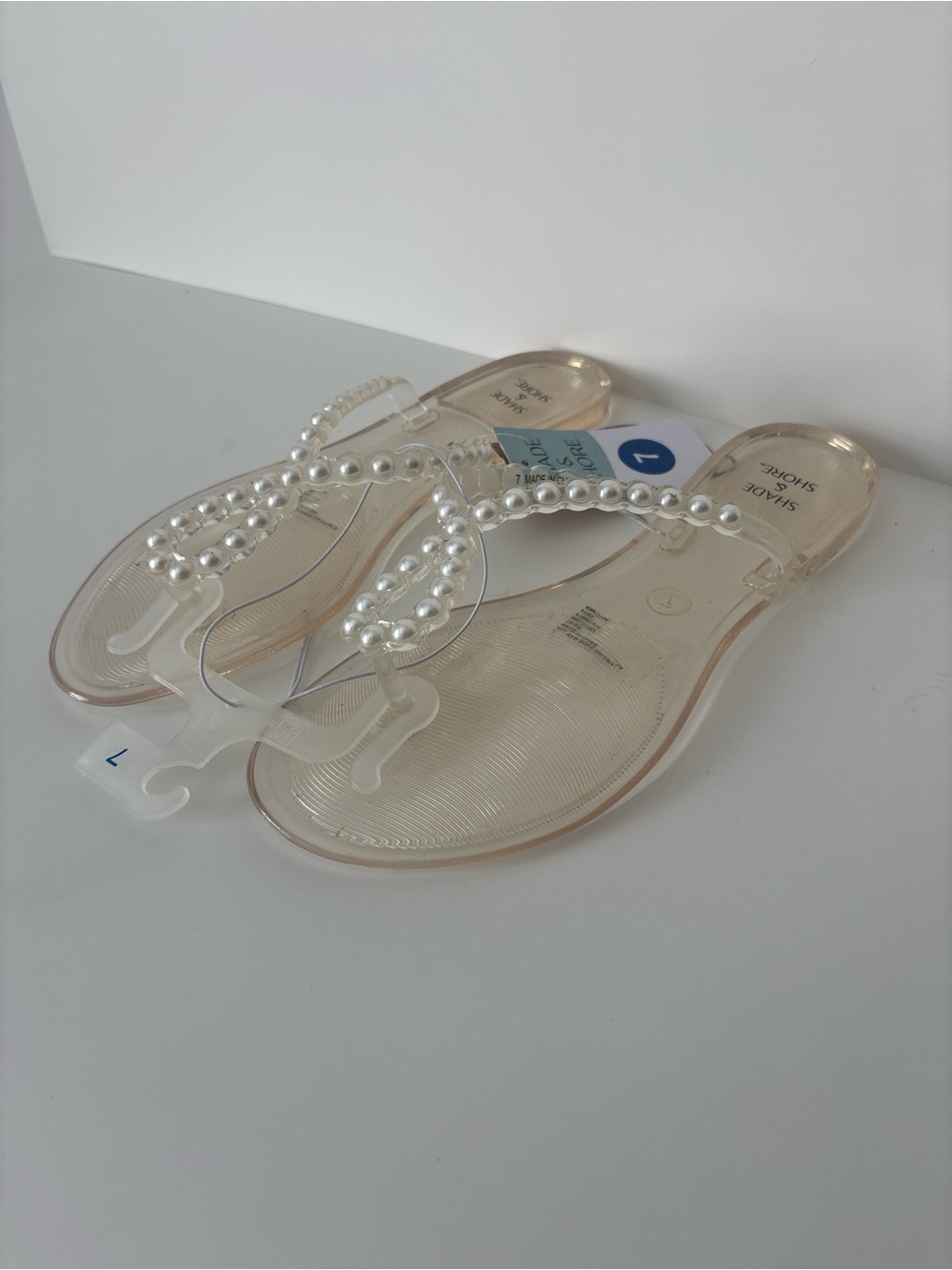 NWT Shade & Shore Clear Pearl-Embellished Sandals - Transparent